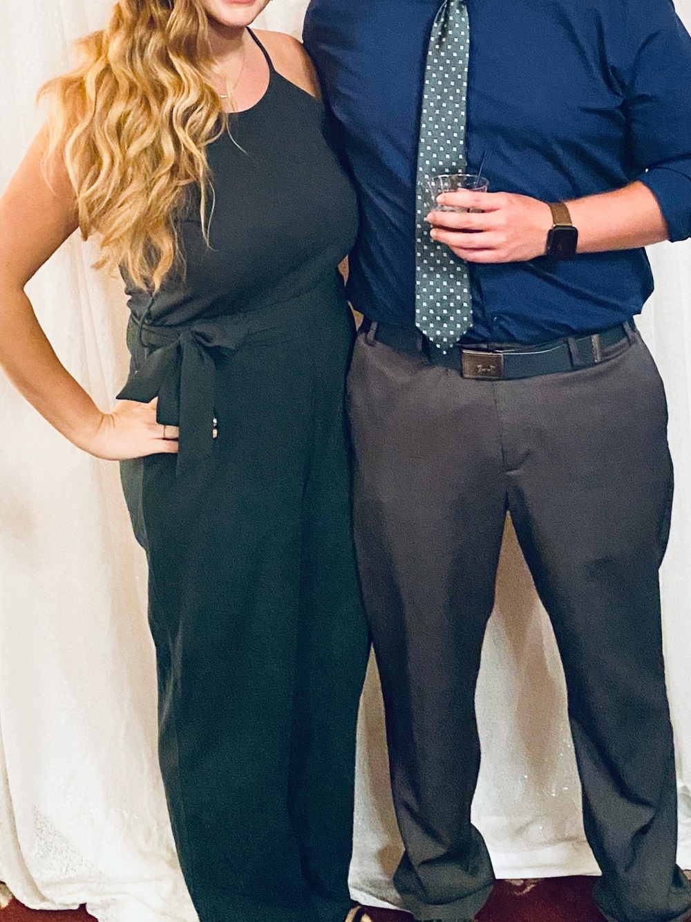 Sleeveless Dark Green jumpsuit with Waist Tie